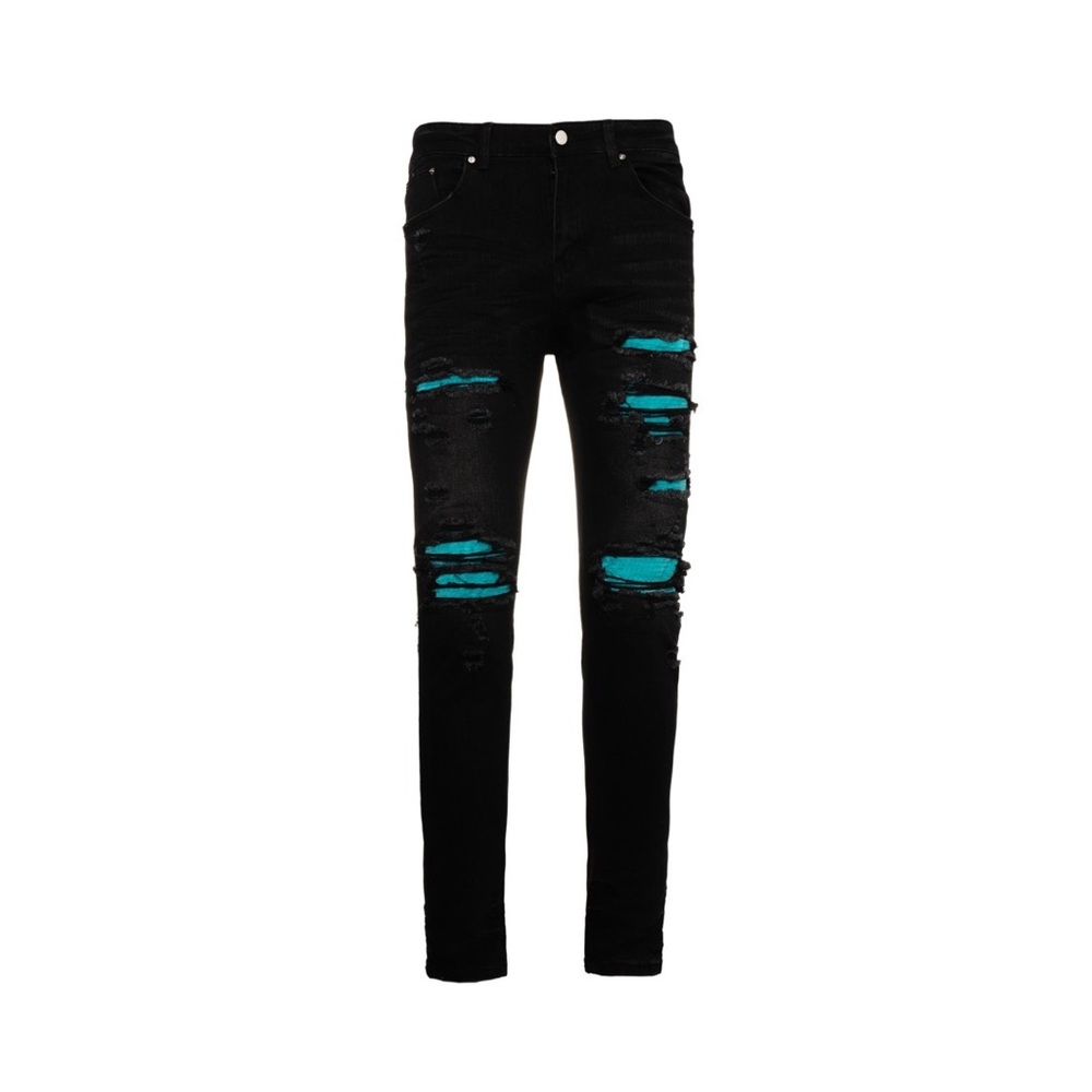 AMIRI Black Skinny Jeans with Blue Accents